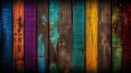 Colorful painted wood wall - texture or background. Toned.の素材
