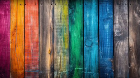 Colorful painted wood wall - texture or background. Selective focus.の素材