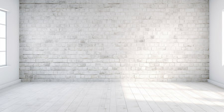 Empty room with white brick wall and floorの素材