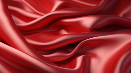 Red satin background close up. Texture of red silk. 3d render illustrationの素材