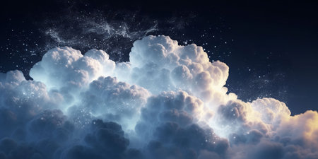3D illustration of a beautiful fluffy cloud in the night sky.の素材