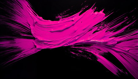 Abstract pink paint brush stroke on black background. Artistic creative concept.の素材