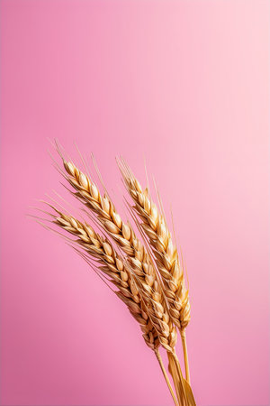 Spikelets of wheat on a pink background. 3d renderingの素材