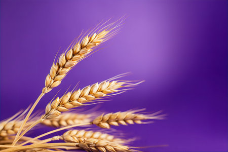 Ears of wheat on a purple background. Shallow depth of fieldの素材
