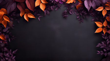 Autumn leaves frame on black background with copy space. 3D illustrationの素材