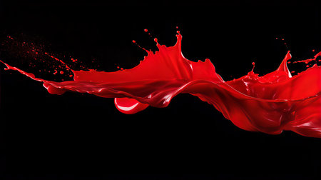 Red paint splashing isolated on black background. 3d rendering.の素材