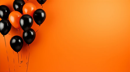 Orange and black balloons on orange background. 3D Rendering.の素材