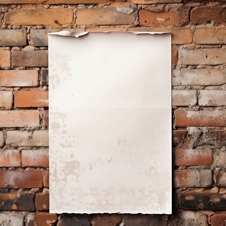 Blank paper on brick wall background with space for text or imageの素材
