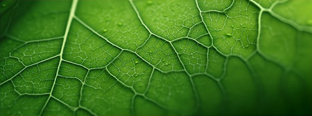 Close-up of green leaf with drops of water. Nature backgroundの素材