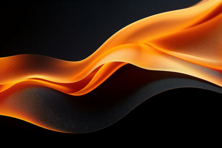Abstract orange wave on a black background. 3d rendering, 3d illustration.の素材