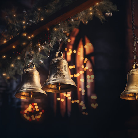 Close Up Brass Church Chapel Bells Christmas Background Illustrationの素材