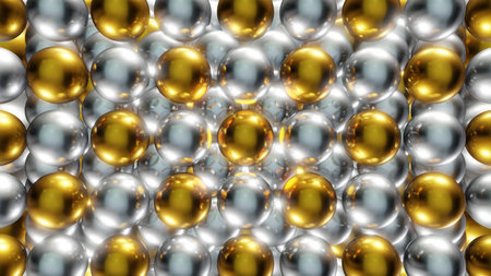 Gold Silver Shiny Festive 3D Christmas Baubles Pattern Backgroundの写真素材