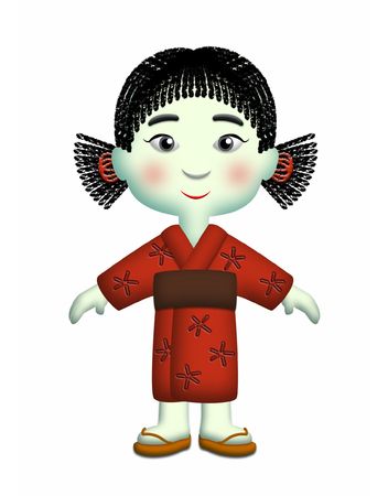 Japanese girl wearing red kimono and side ponytails.の写真素材