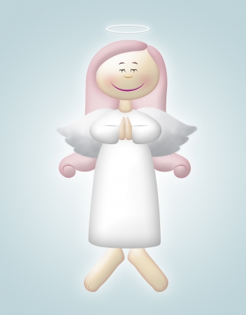 Floating angel with pink hair praying.の写真素材