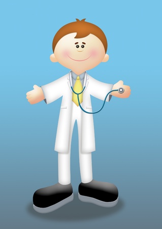 Cartoon doctor holding a stethoscope.の写真素材