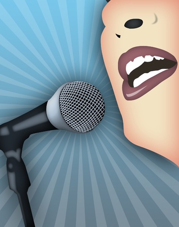 Woman speaking publicly with microphone.の写真素材