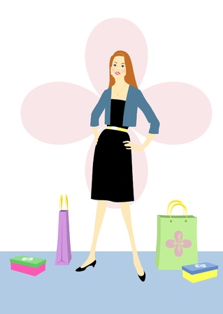 Woman with shopping bags and shoeboxes.の写真素材