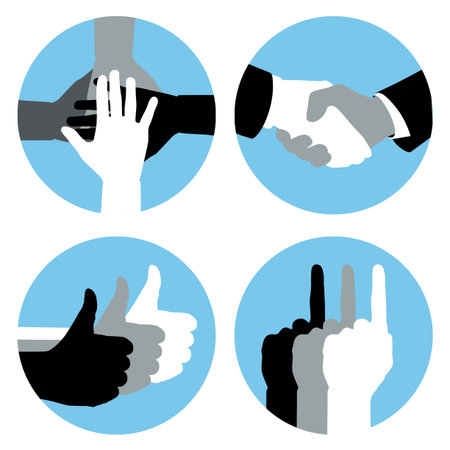 Business hand symbols in blue circles.の写真素材