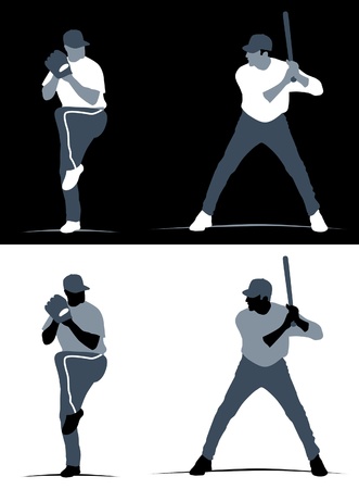 Abstracts of baseball pitcher and batter in black and white backgrounds.の写真素材