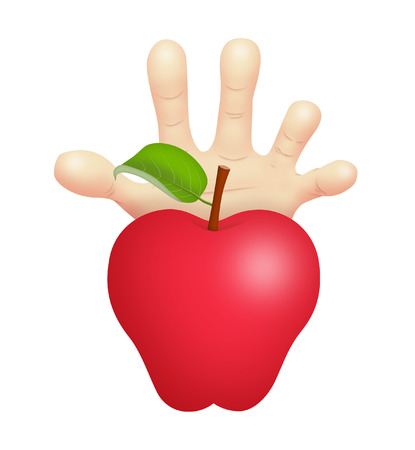 Hand reaching for forbidden fruit.の写真素材