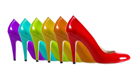 High heel shoes in rainbow colors.の写真素材