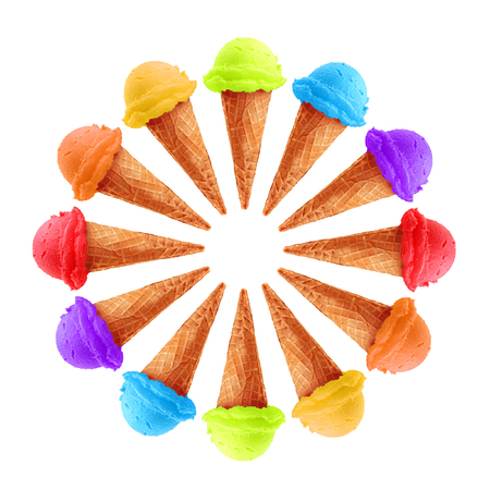 Circle of ice cream in rainbow colors.の写真素材