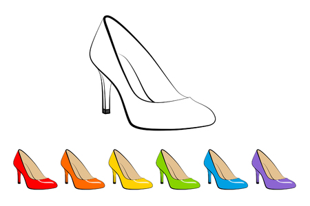 High heel shoes in rainbow colors.の写真素材