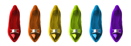 Flat shoes in rainbow colors.の写真素材