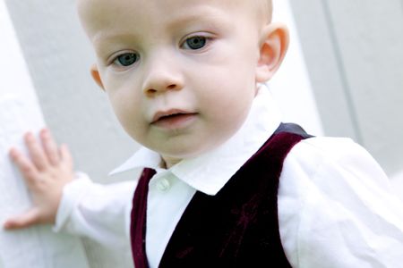 A Smiling Little Boy with big blue eyesの写真素材