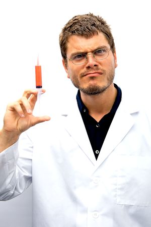 A mad scientist with a crazy look on his faceの写真素材