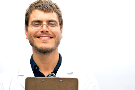 An attractive scientist with an honest face