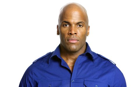 A young attractive African American Man with a Collared Shirtの写真素材