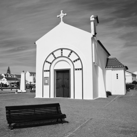 A small village church, on black and white の写真素材