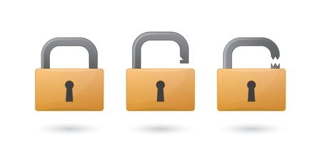 Different states of a lock. Close, open and broken.のイラスト素材