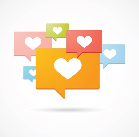 A set of colored comic balloons with heart iconのイラスト素材