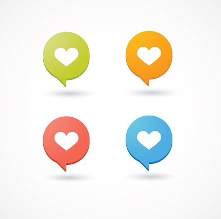 A set of colored comic balloons with heart iconのイラスト素材