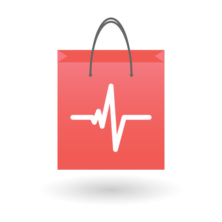 Illustration of an isolated shopping bag with a heartbeat iconのイラスト素材