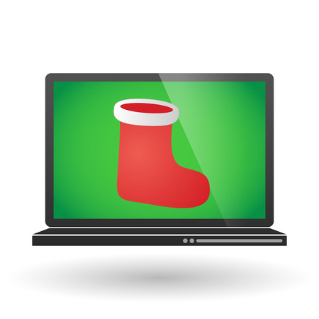 Illustration of an isolated laptop with a christmas sockのイラスト素材
