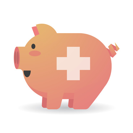 Illustration of an isolated cartoon pig with a veterinary signのイラスト素材