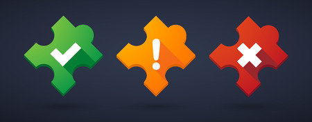 Illustration of a puzzle piece icon set with survey iconsのイラスト素材