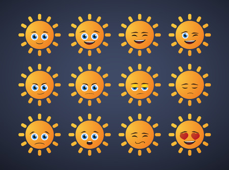 Illustration of a cute sun avatar expression setのイラスト素材