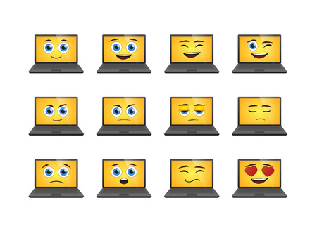 Illustration of a cartoon laptop expression setのイラスト素材