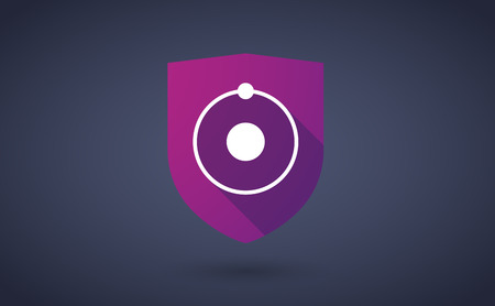 Illustration of a long shadow shield icon with an atomのイラスト素材