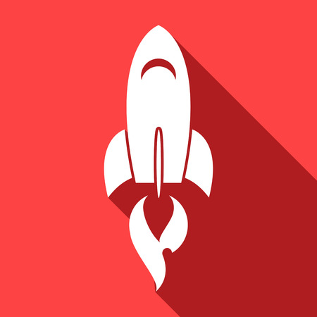 Illustration of a long shadow icon with a rocketのイラスト素材