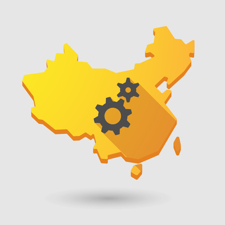 Illustration of a China map icon with gearsのイラスト素材