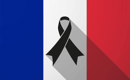 Illustration of a France long shadow flag with a black ribbonのイラスト素材