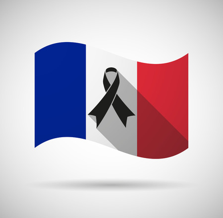 Illustration of a France long shadow flag with a black ribbonのイラスト素材