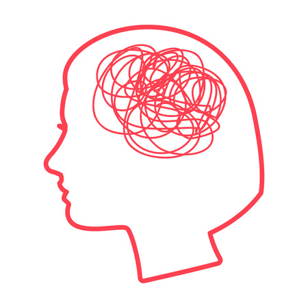 Illustration of a female head silhouette with a doodleのイラスト素材