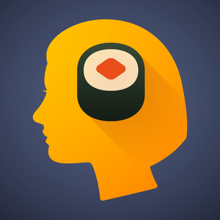 Illustration of a female head silhouette with a sushiのイラスト素材