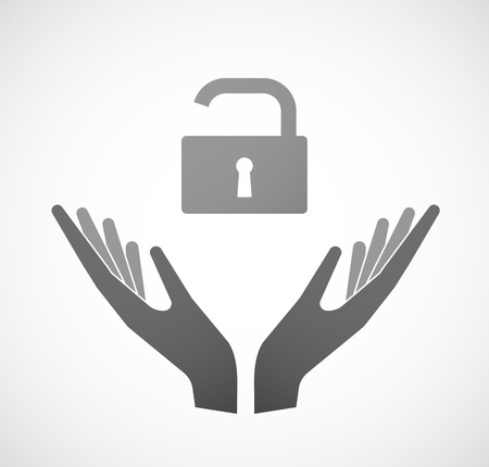 Illustration of two hands offering a lock padのイラスト素材